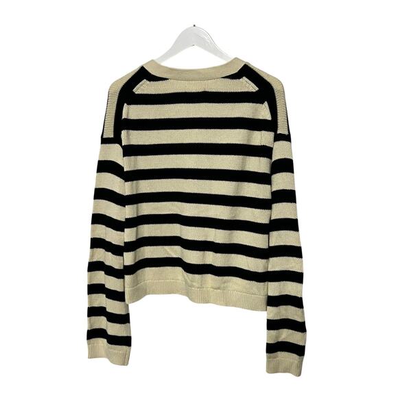 VELVET GRAHAM SPENCER WMNS LARGE ELODIE STRIPE CARDIGAN SWEATER BLACK CREAM NEW - Picture 6 of 14